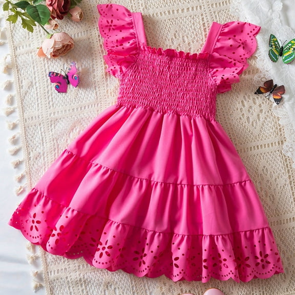 MJTBGFSWG Dresses for Girls Toddler Girls Fly Sleeve Solid Dress Dance Party Dresses Clothes