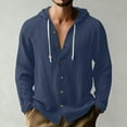 thumbnail image 2 of Linen Shirts For Men Sevevn Men's Casual Hooded Button Down Shirts Lightweight Long Sleeve Textured Tops Navy M, 2 of 8