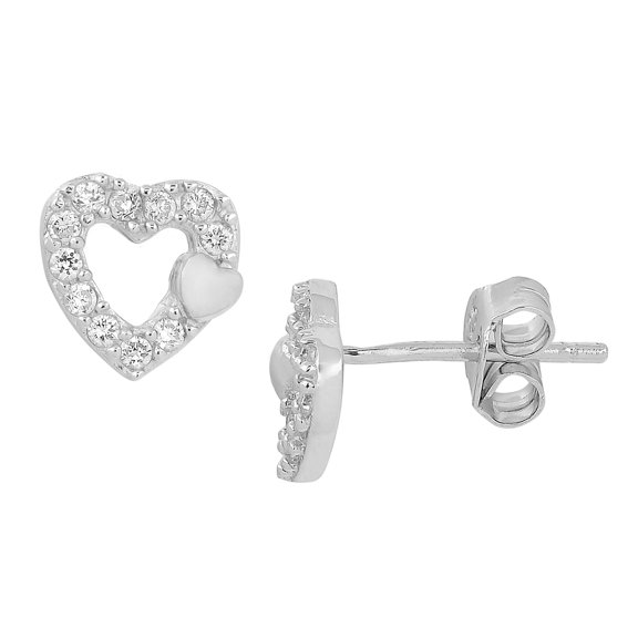 KoolJewelry Sterling Silver and Cubic Zirconia Big and Small Heart Post Earrings