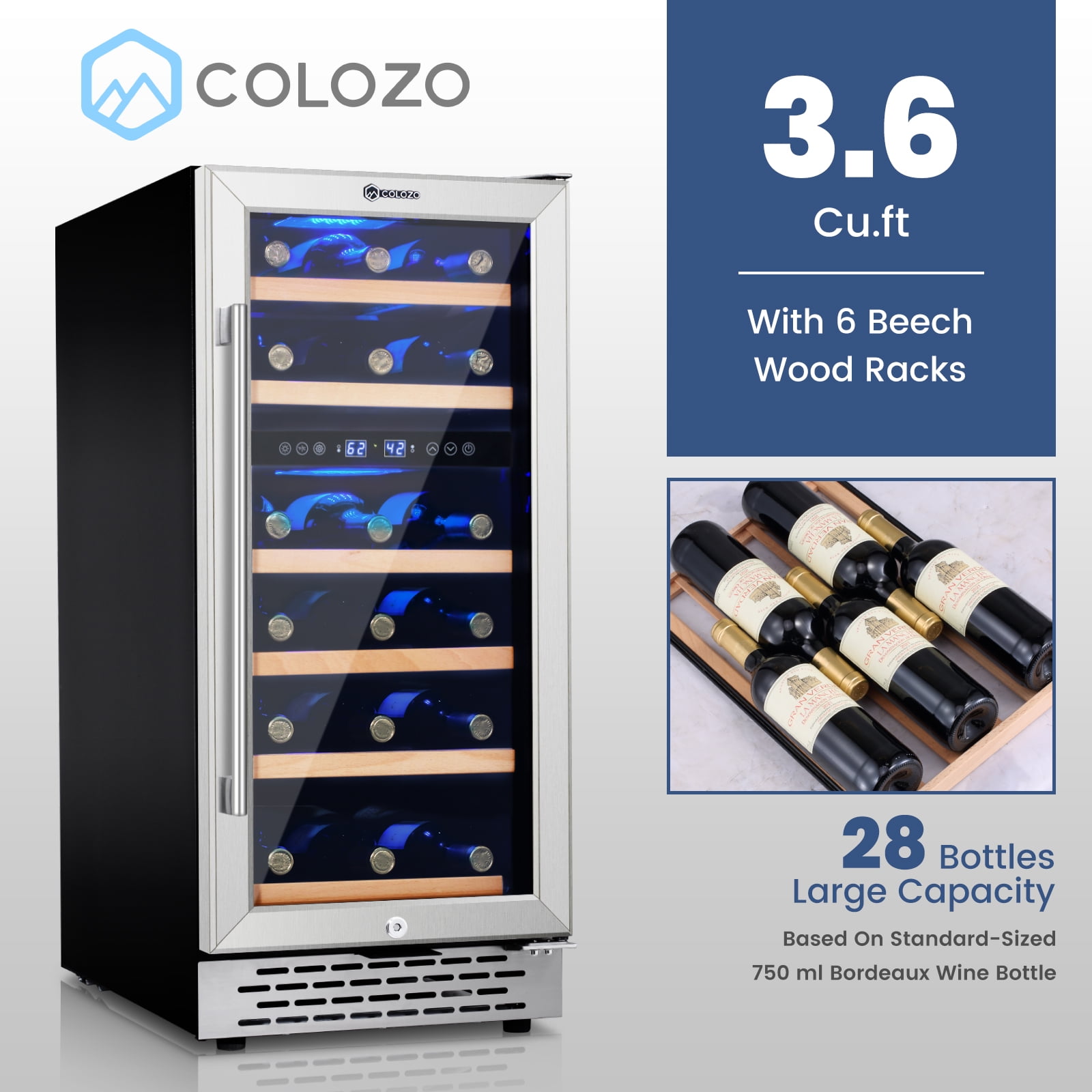 COLOZO 15 inch Wine Refrigerator,Dual Zone Freestanding Wine Fridge with Compressor for Home Office
