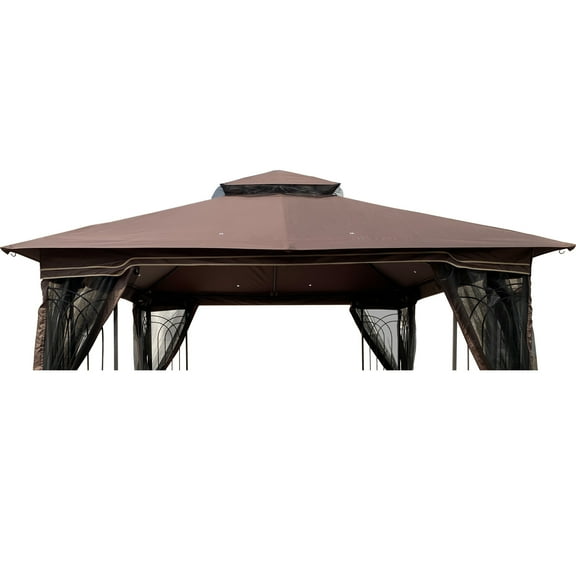 Replacement Canopy Top for 10x10 FT Double Roof Gazebos – UV-Protected, Water-Resistant & Easy-Install for Outdoor Garden Patio,Brown