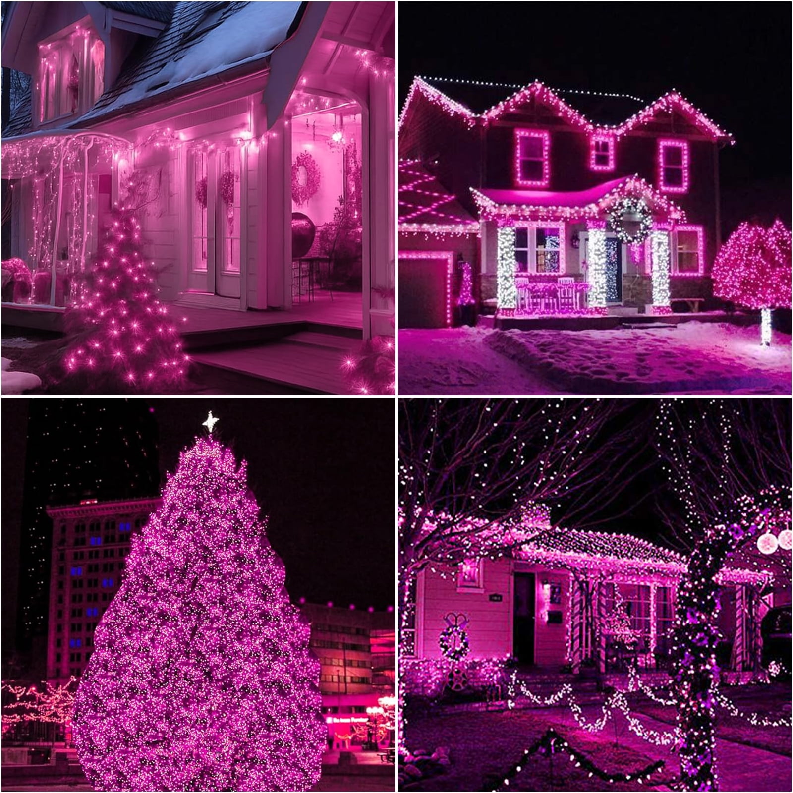 LAMPHOME 66ft Music Christmas Mini Lights,200 LED Fairy Starry String Light Plug in for Indoor Outdoor Xmas Tree Wedding Party Decoration (Pink)