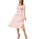 thumbnail image 2 of Vestidos florales INSPIRE CHIC para mujeres con escote cuadrado, vestido midi de verano con volantes y fruncidos en blanco y rosa, 2 of 5