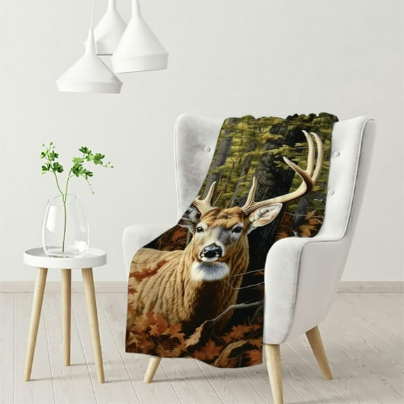 JEUXUS Camo Buck Deer Blanket for Bed, , Queen Size Woodland Throw Blanket for Men, Women and Kids - Super Soft Plush Deer Blanket Throw, Queen Size Blanket