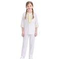 thumbnail image 2 of Kids' Gold Thread Embroidery 2-Piece Suit Set, 2026 New Half Button Round Neck Long Sleeve Top and Matching Straight Leg Pants, Formal Occasion Outfit for Boys and Girls - White, 2 of 7