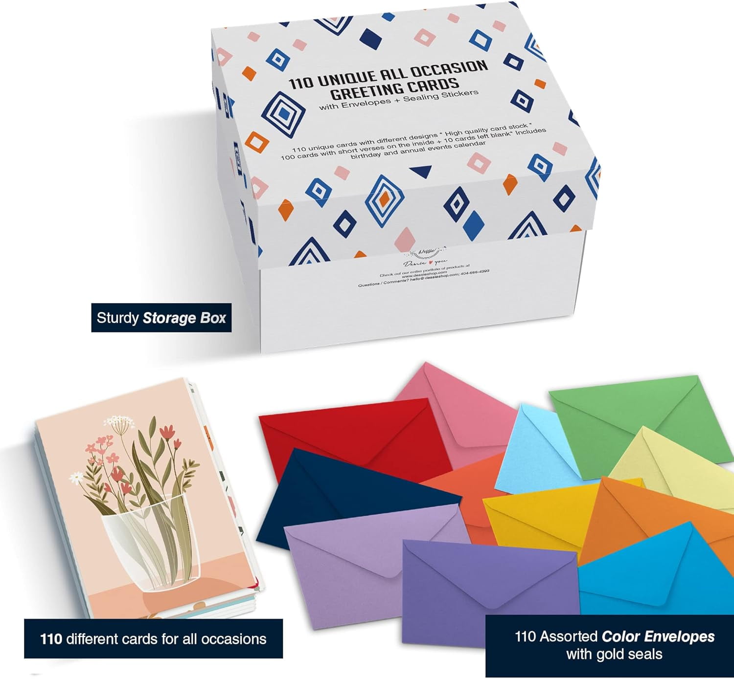 Dessie 110 Greeting Cards with Unique Designs for All Occasions, 4” x 6”