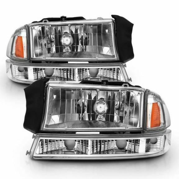ANZO For Dodge Dakota 1997-2004 Crystal Headlight Set Chrome Amber | 111455