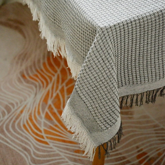 Elegant Waffle Weave Cotton Tablecloth with Tassels – Soft, Washable, Crease-Resistant, Perfect for Dining Tables, Events, Weddings, Restaurants, and Holiday Celebrations