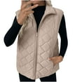 thumbnail image 4 of QATAINLAV Women's Lightweight Sleeveless Winter Jackets Casual Stand Collar Quilted Puffer Vest Zip up Warm Coats with Pockets, Beige, M, 4 of 10