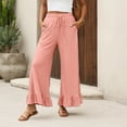 thumbnail image 3 of Palazzo Pants for Women 2026 Trendy Elastic Waist Wide Straight Leg Ruffle Hem Cropped Flowy Beach Pants with Pockets, 3 of 6