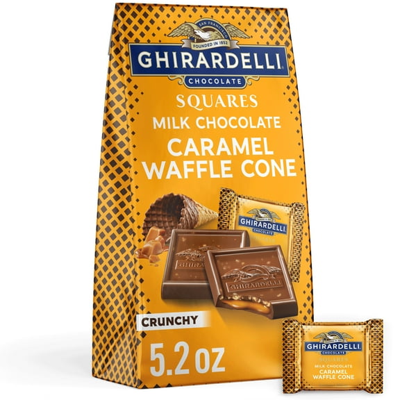 GHIRARDELLI Milk Chocolate Candy SQUARES with Caramel Waffle Cone Filling, 5.2 oz Bag
