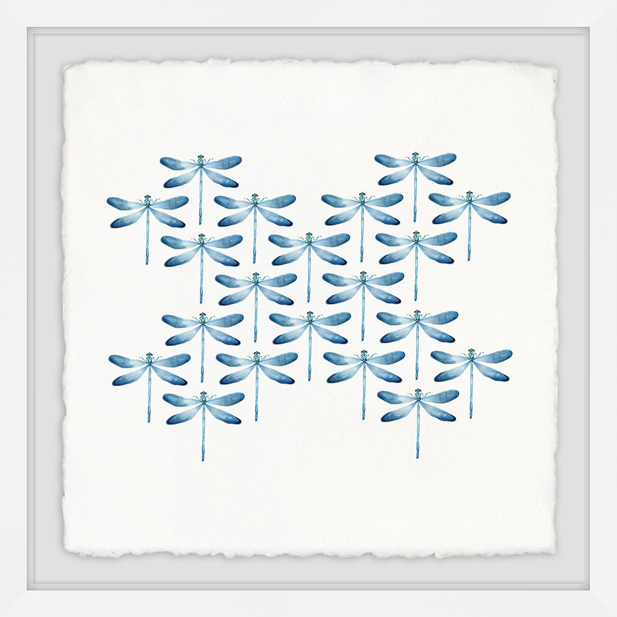 Blue Dragonfly Rows Framed Painting Print