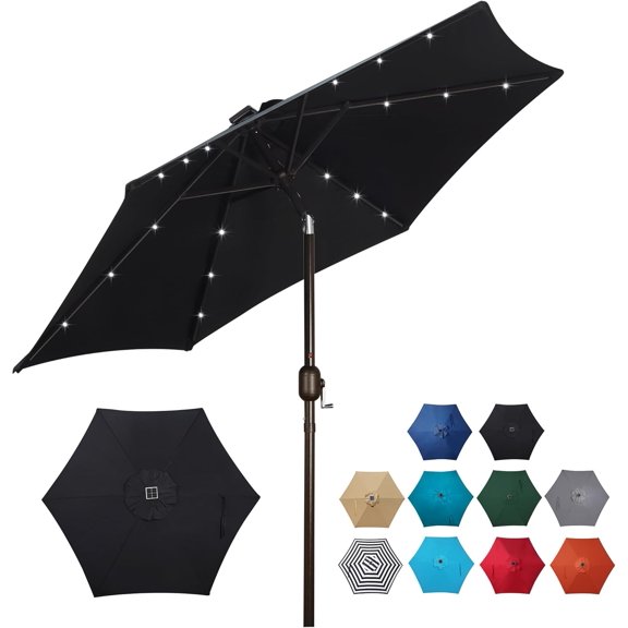 7.5 ft Solar Umbrella with 18 LED Lights for Patio Table or Market Use Black