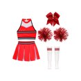 thumbnail image 4 of Xnihocha Girls Classic Cheerleading Team Uniform Mesh Splice Crop Top with Pleated Boxer Skirts Rooter Stage Suit B Red 10, 4 of 5