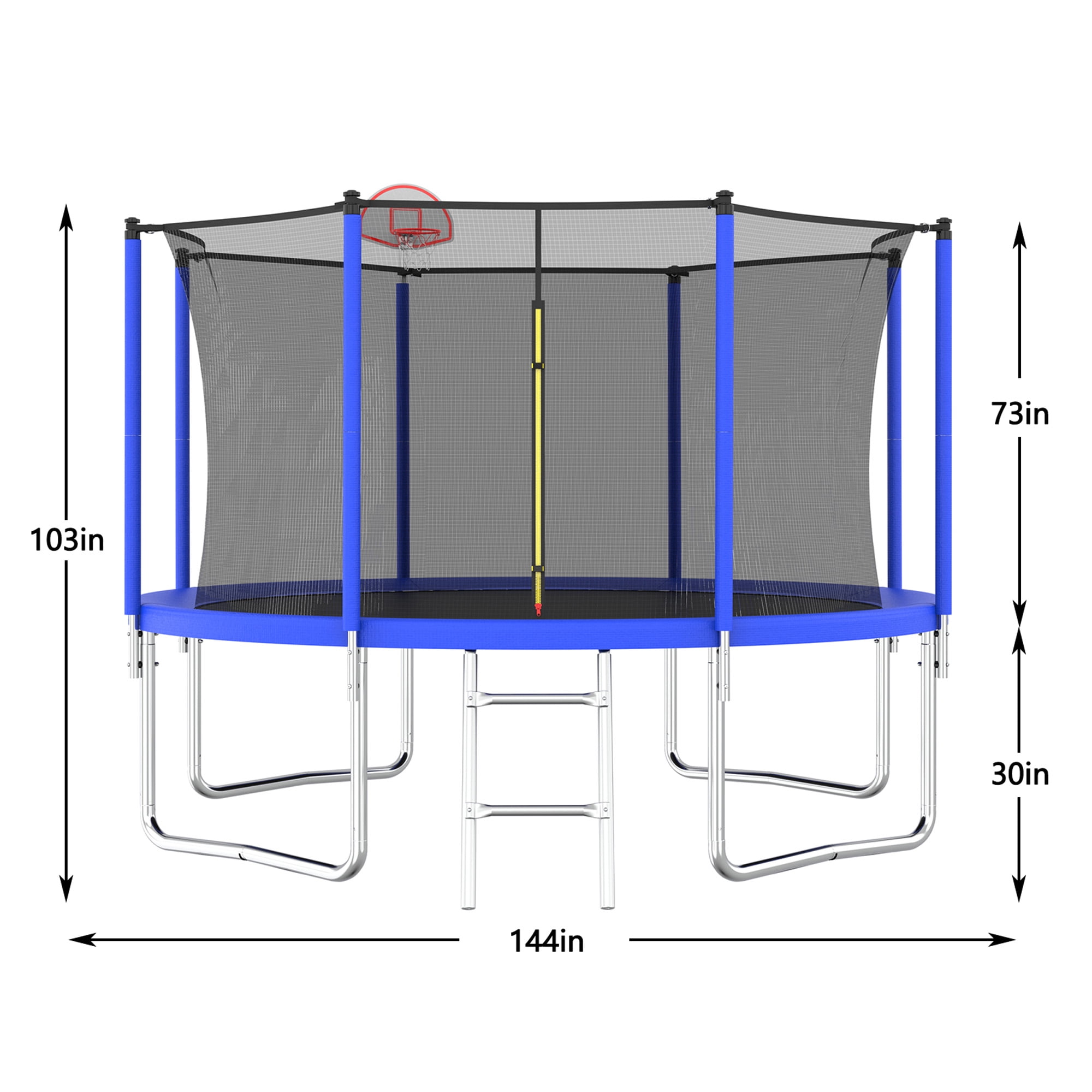 Yoneston 12FT Outdoor Trampoline with Basketball Hoop, 880LBS Round Trampoline with Ladder and Safety Enclosure for Kids and Adults in Backyard Garden, Blue