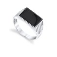 thumbnail image 2 of Metal Masters Mens Signet Pinky Ring Sterling Silver Black Enamel Inlay Milgrain Caved 10mm, 2 of 7