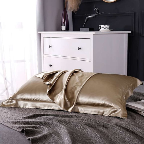 NICEXMAS 1 Pair Real Silk Pillowcases Luxury Ice Silk Pillow Covers Soft Comfortable for Adults Home Bedding