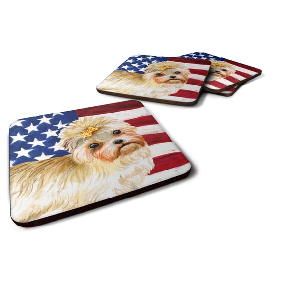 Morkie Patriotic Foam Coaster Set of 4