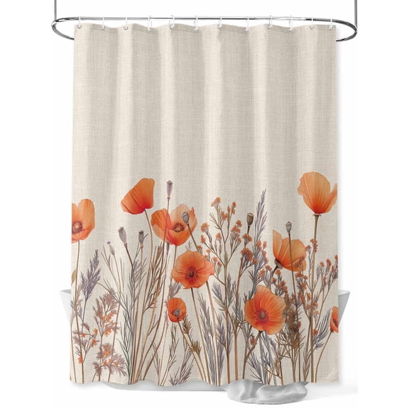 Fsddascl Orange Spring Floral Shower Curtain Set - 48" x 72" Washable Bathtub Curtain with 12 Hooks, Watercolor Farmhouse Botanical Waterproof Fabric Stall Shower Curtains for Bathroom/Bathtub