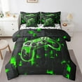 thumbnail image 1 of YST 7-Piece Gamer Comforter Set, Game Console Theme, King Size, 3D Black and Green Gamepad, Fluorescent Green, 1 of 5