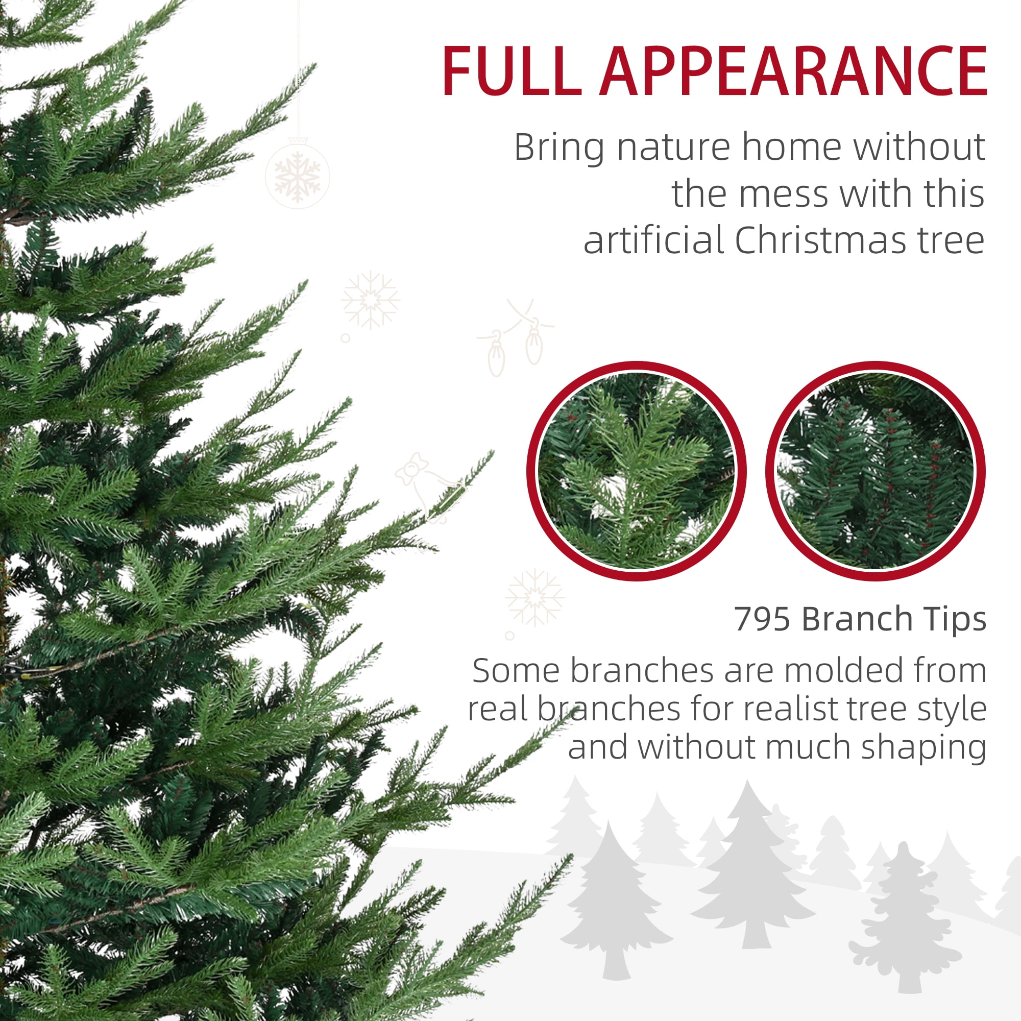 Astoutdoor Artificial Christmas Tree, 53.1 in Diameter x 72 in Height, Green, Indoor Use