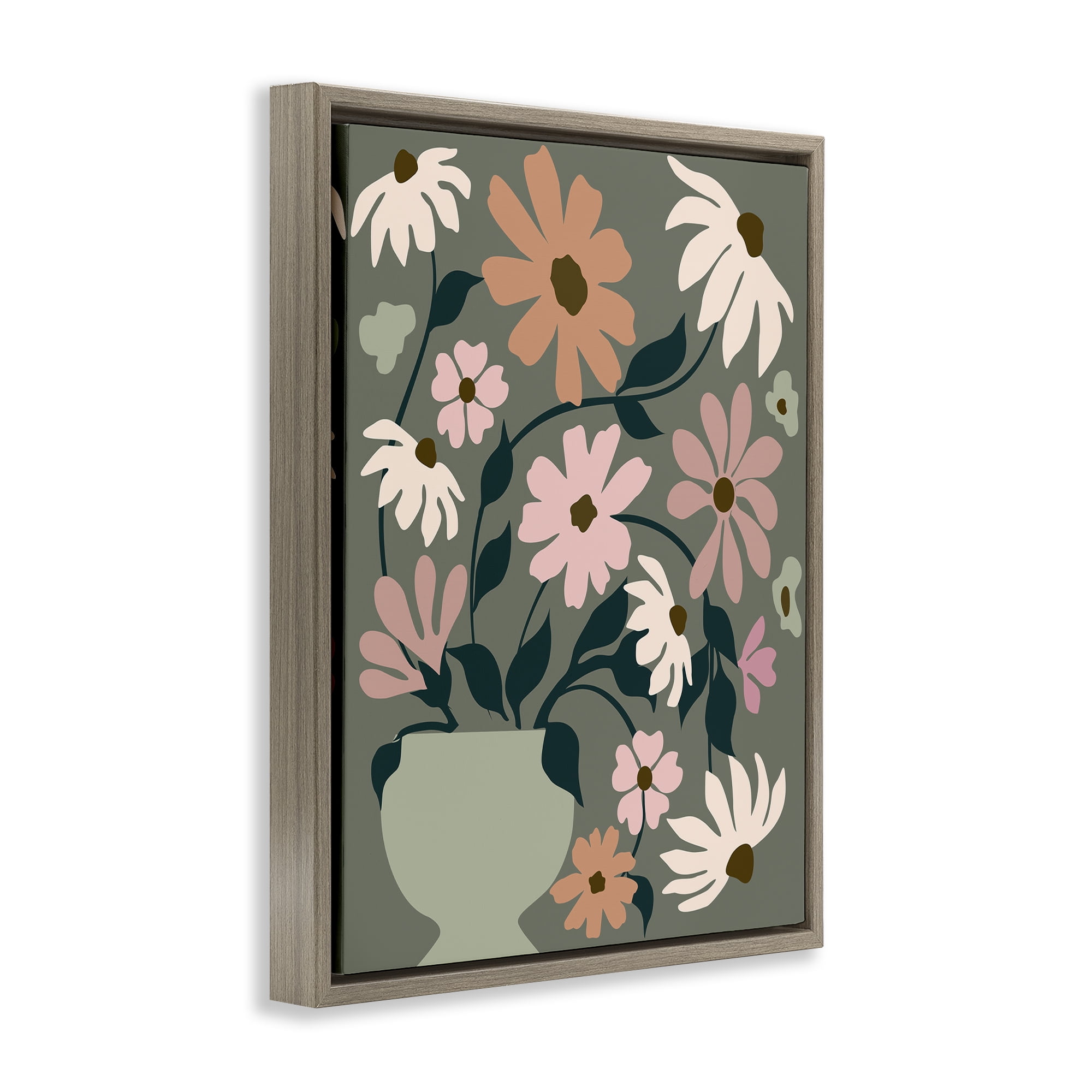 Stupell Industries Gerbera Daisy Bouquet Botanical & Floral Painting Brown Floater Framed Art Print Wall Art, 25 x 31