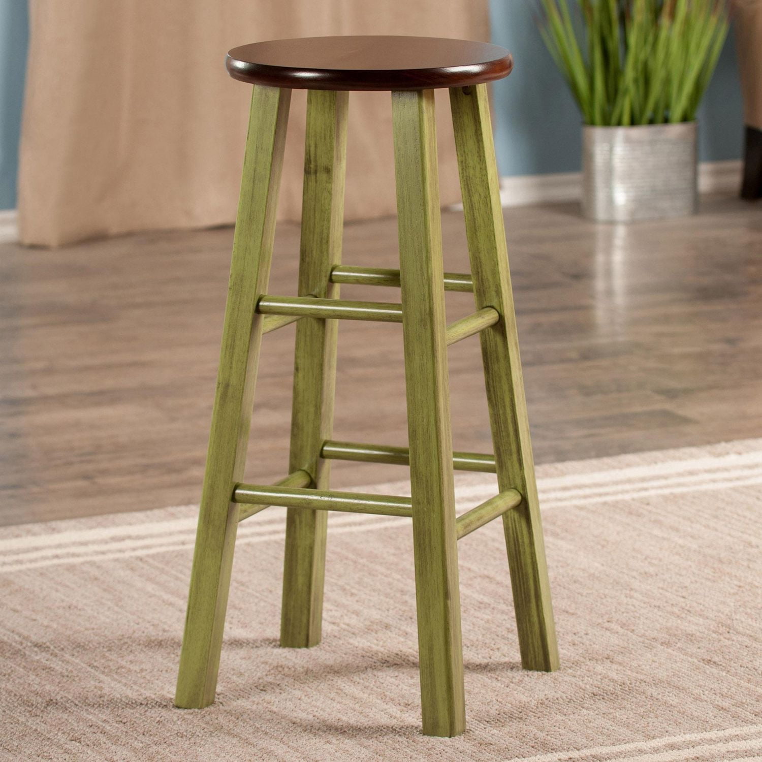 Tabouret de bar de 29 po Ivy Vert rustique avec siège Noyer