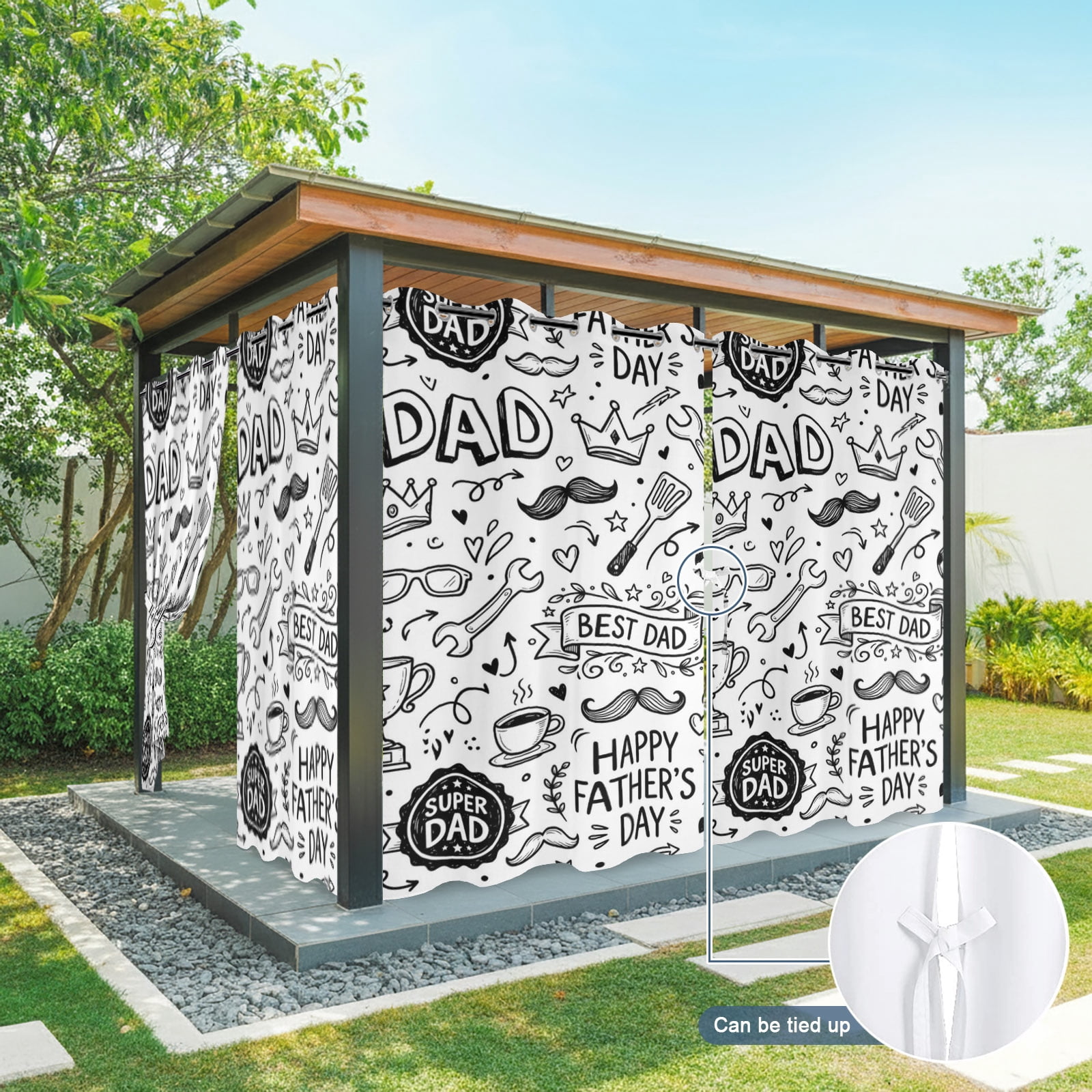 Father's Day Outdoor Curtains for Patio, Beard Baseball Football Tool Cartoon Sunshade Privacy Drapes Grommet Waterproof Outside Curtains for Porch/Cabana/Balcony 54"x 108", 1 Panel
