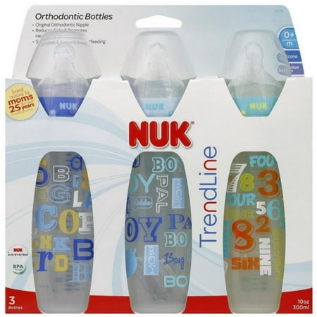 NUK TrendLine Orthodontic Bottles Silicone, Medium Flow Color May Vary 3 ea