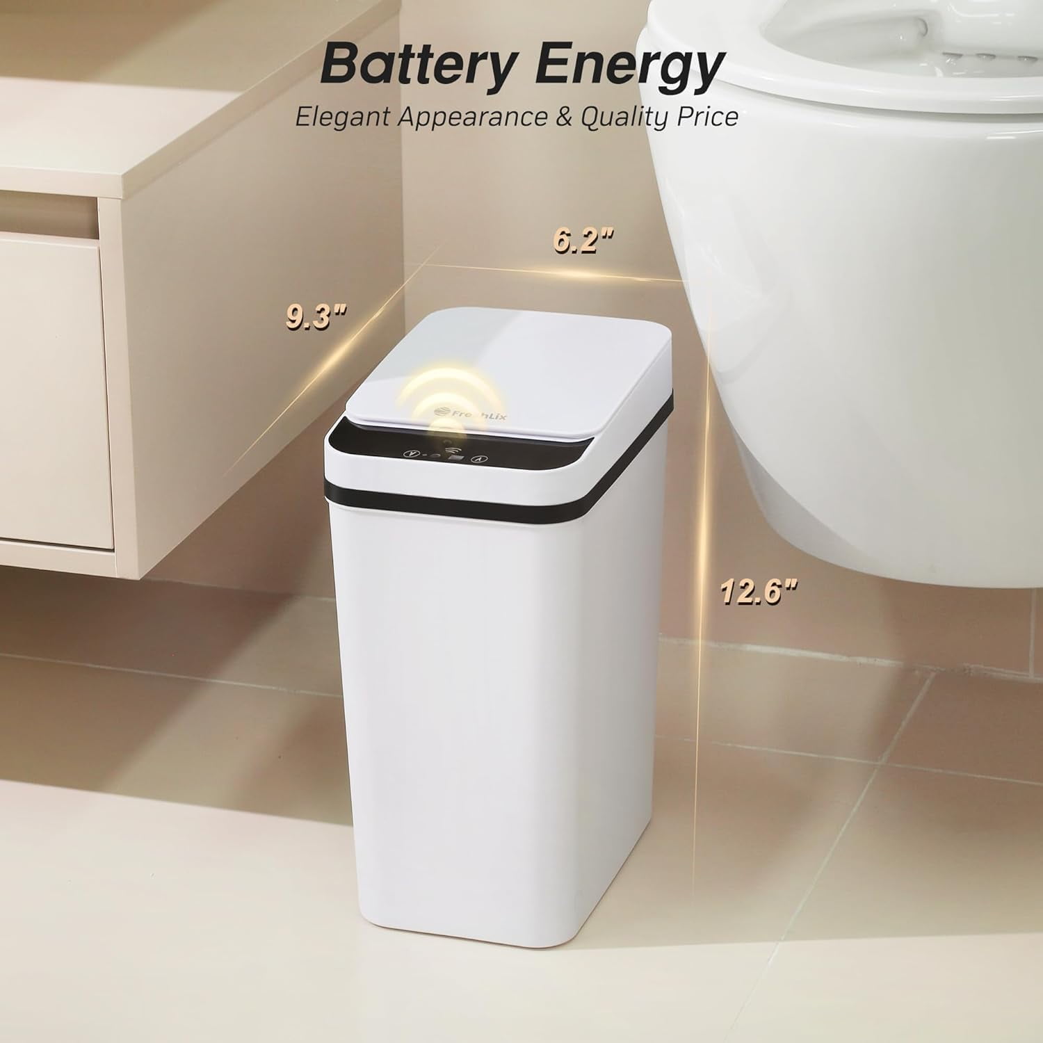 Bathroom Garba Can with Lid, 2.6 Gallon Diaper Trash Can, Automatic Trash Cans Touchless, Slim Waterproof Smart Commercial Trash Can for Bedroom, Bathroom, Office, Living Room, Toilet, RV