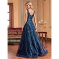 thumbnail image 2 of Teal Blue Sequin Embroidered V-Neck Sleeveless Maxi Evening Gown, 2 of 30