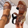 thumbnail image 3 of Rokment Womens Wedge Dressy Sandals Fashion Casual Leather Buckles Platform Height Increasing Heeled Dress Sandals for Woman Summer Business Office Work Brown Size 8.5, 3 of 7