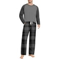 thumbnail image 2 of Feancey Mens Lounge Pajama Sets Color Block Long Sleeve Tshirt and Plaid Pj Pants Set Cozy Casual Sleepwear 2 Piece Homewear Outfits Dark Gray M, 2 of 8