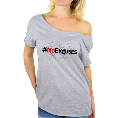 Awkward Styles No Excuses Hashtag Graphic Off Shoulder Tops T-shirt for Women Fitness Gym Workout Motivational (Best Shoulder Workout For Women)