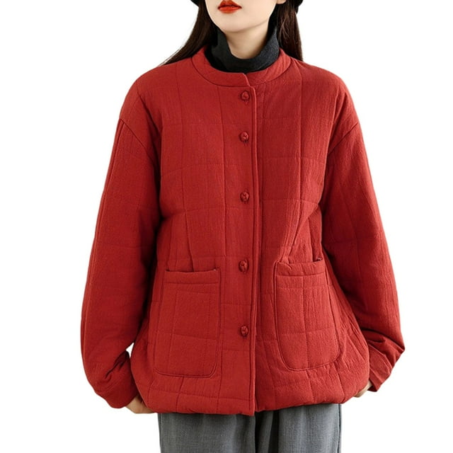 Lovzfmll Veste Décontractée Polyvalente, Style Plus Épais pour Automne et Hiver Rouge, 2TG