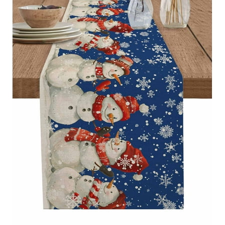 Table Runners 108 Inches Long Dress Scarves Blue Christmas Farmhouse Coffee/Dining/Kitchen Table Runner for Living Room Snowman Xmas Snowflake Rustic 13x108 Inch
