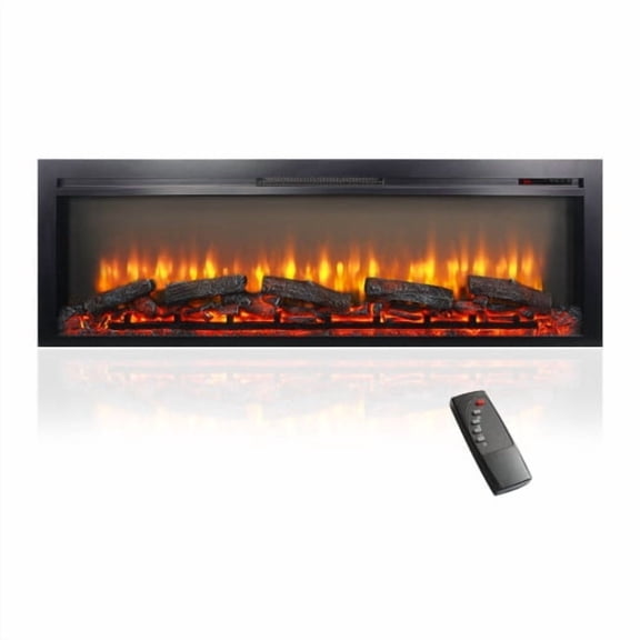 54 inch electric fireplace with remote and multi color flame & emberbed in wall recessed /Install in the TV Stand,Antique Black