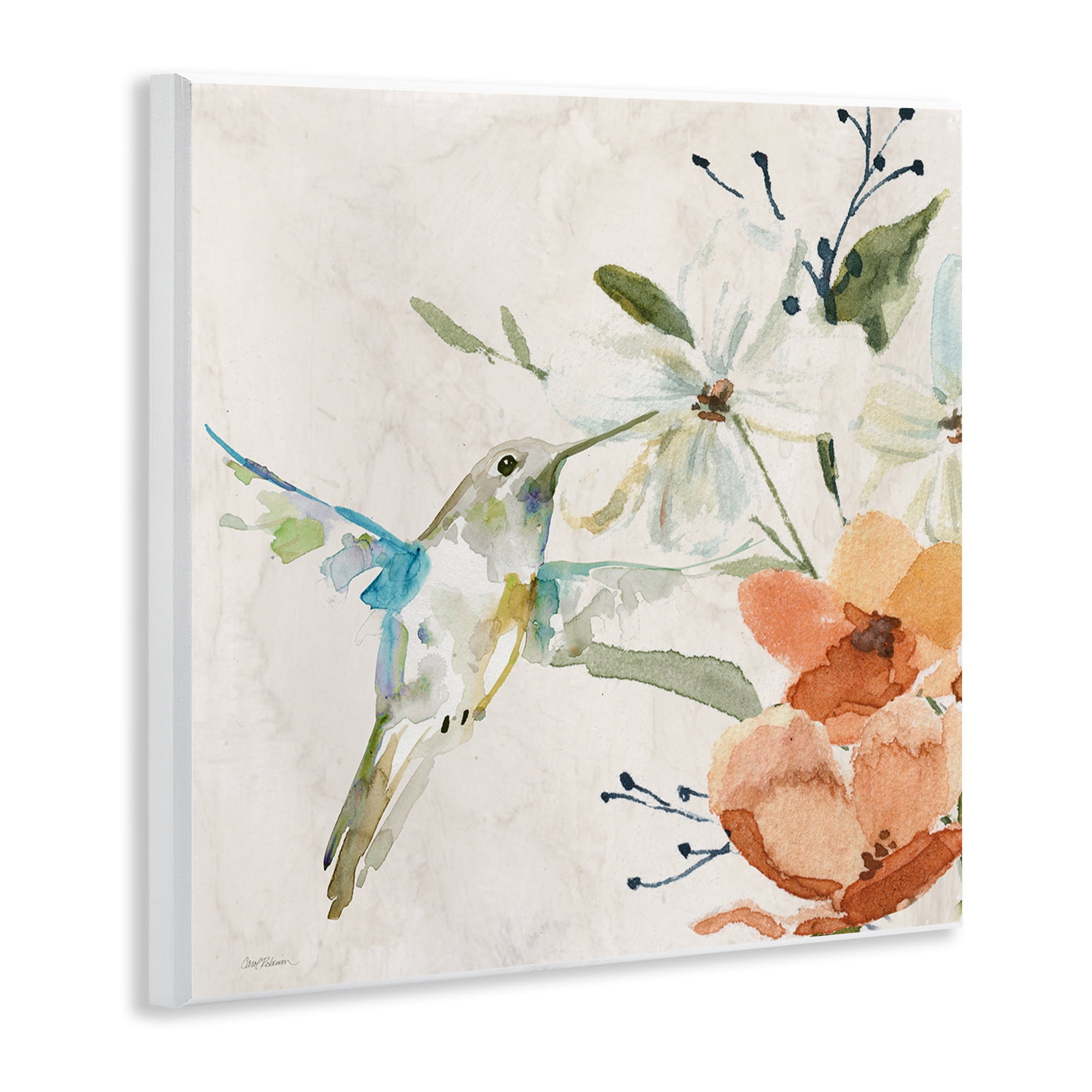 Stupell Industries Soft Florals & Hummingbird Plants & Flowers Painting Unframed Art Print Wall Art, 12 x 12