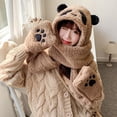 thumbnail image 2 of XIAOCHA Women’S Panda Hooded Scarf‑Mitten Set Solid Hats Party Fall‑Winter Bonnet,B, 2 of 4