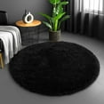 thumbnail image 3 of IR Imperial Rooms Solid Collection Shaggy 4x4Ft Round Rug for Living Room Fluffy Rug Black, 3 of 12