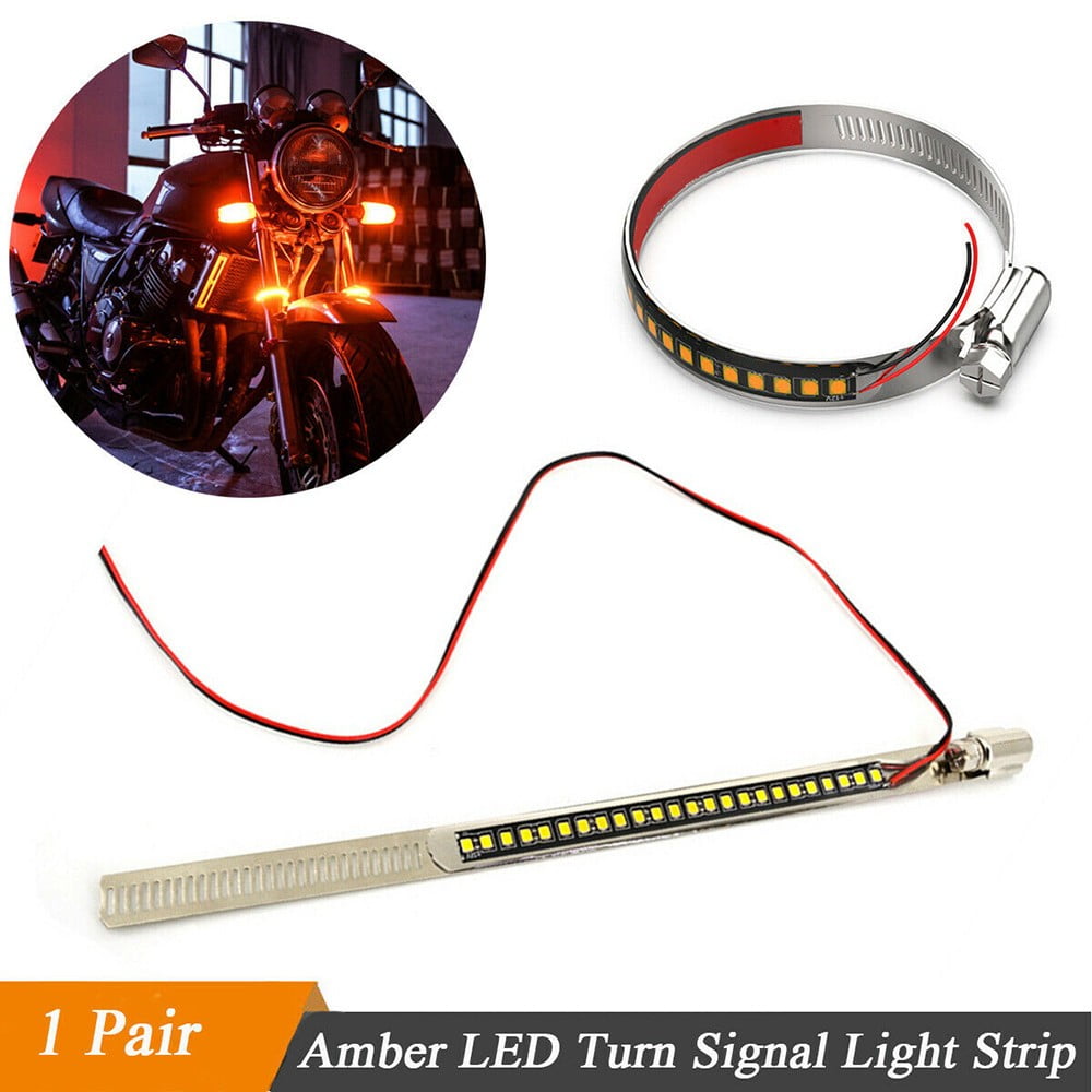 2*DC12V Stainless Steel 24LED Amber Motorcycle Front Fork Turn Signal Lamp Strip 