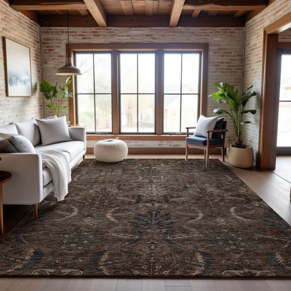 Addison Rugs Mayfield Premium Machine Washable Transitional Damask Fudge Rectangle Rug, 8' x 10'