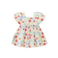 thumbnail image 1 of xiaxaixu Robes de Fille Enfants, Manches Courtes Col Carré Imprimé Floral Volantée Princesse une-Doublée Robe de Taille Haute 9M-3Y, 1 of 9