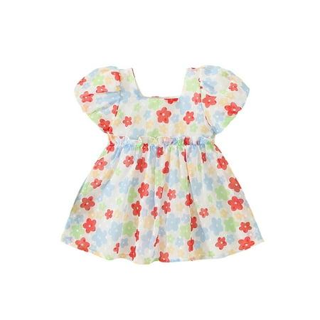 

Bagilaanoe Toddler Baby Girl Summer Dress Short Sleeve A-line Princess Dresses 9M 12M 18M 24M 3T Kids Floral Print Ruffled Swing Sundress