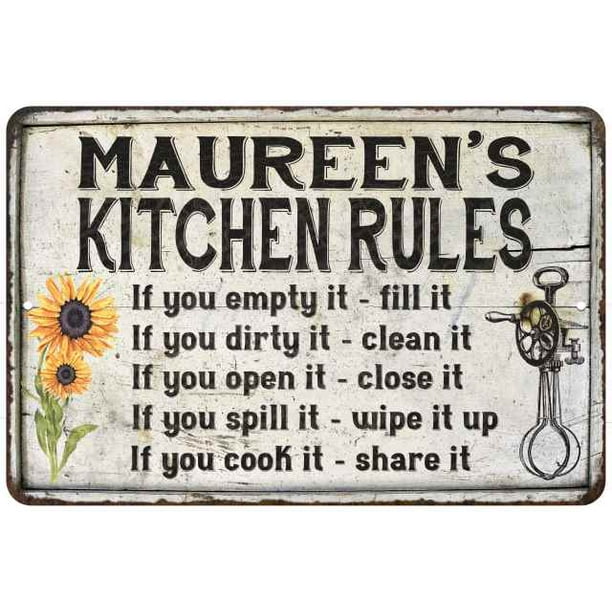 Maureen S Kitchen Rules Chic Sign Vintage Decor 12 X 18 Matte Finish Metal 112180032229 Walmart Com Walmart Com