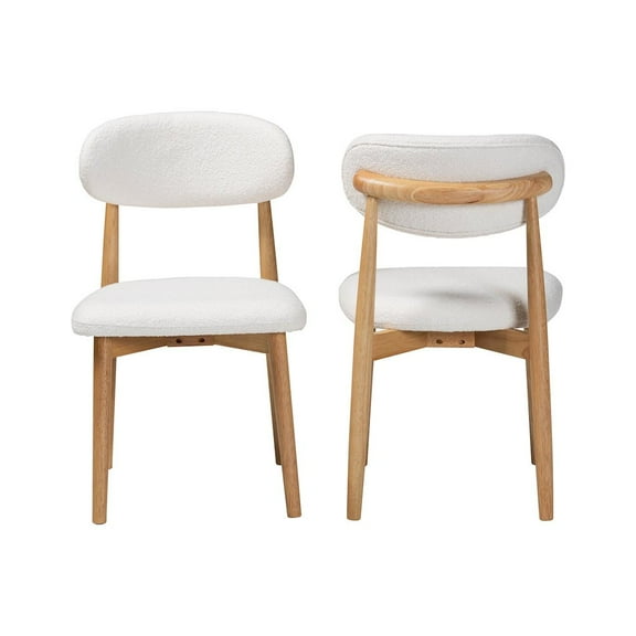 Baxton Studio Wattsu Boucle Upholstered Dining Chair Set of 2  Natural and White