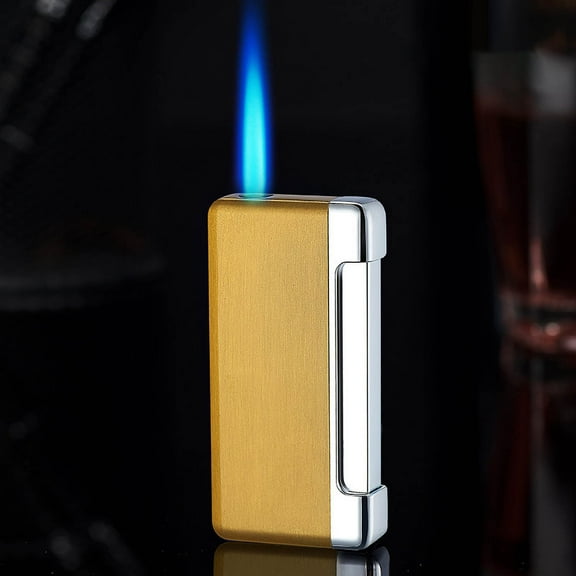 Leodye 1PCS Metal Blue Flame Lighter Windproof Refillable Adjustable Flame Daily Use Direct Blue Flame Butane Torch Lighter for Cigarette Candle -2.8*1.4IN