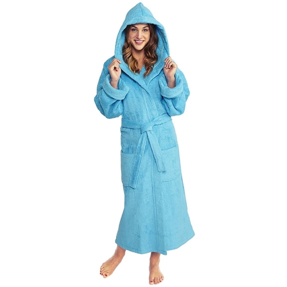 TurkishTowels Parador Women's Big and Tall Full Ankle Length Turkish Terry Hooded Cotton Bath Robe, 100% Combed Pure Cotton
