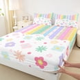 thumbnail image 3 of Castle Fairy Kids Children Colorful Groovy Flowers Twin Sheet Sets 3pcs,Cartoon Geometric Stripes Twin Fitted Sheet Microfiber,Pink Polka Dots Breathable Flat Sheet,Ultra Soft Home Decor, 3 of 7