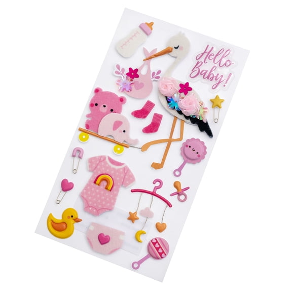 Recollections Baby Girl Stork Dimensional Stickers, 12 Pack